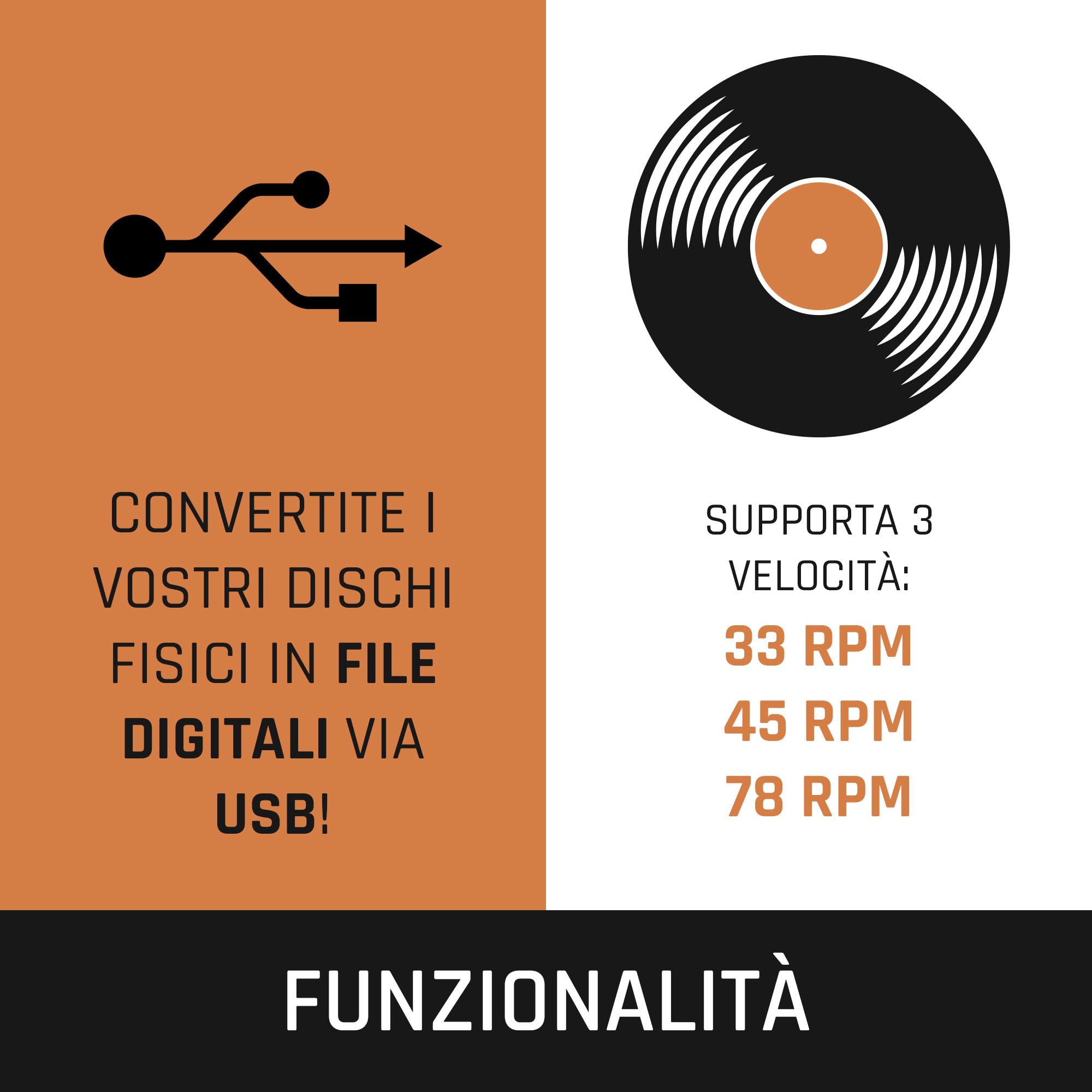 Giradischi Lenco LS-55 con altoparlanti integrati - Ricezione Bluetooth - Codifica diretta MP3 su supporti di archiviazione - 2 x 5 Watt RMS - Ingresso USB - AUX - Marrone
