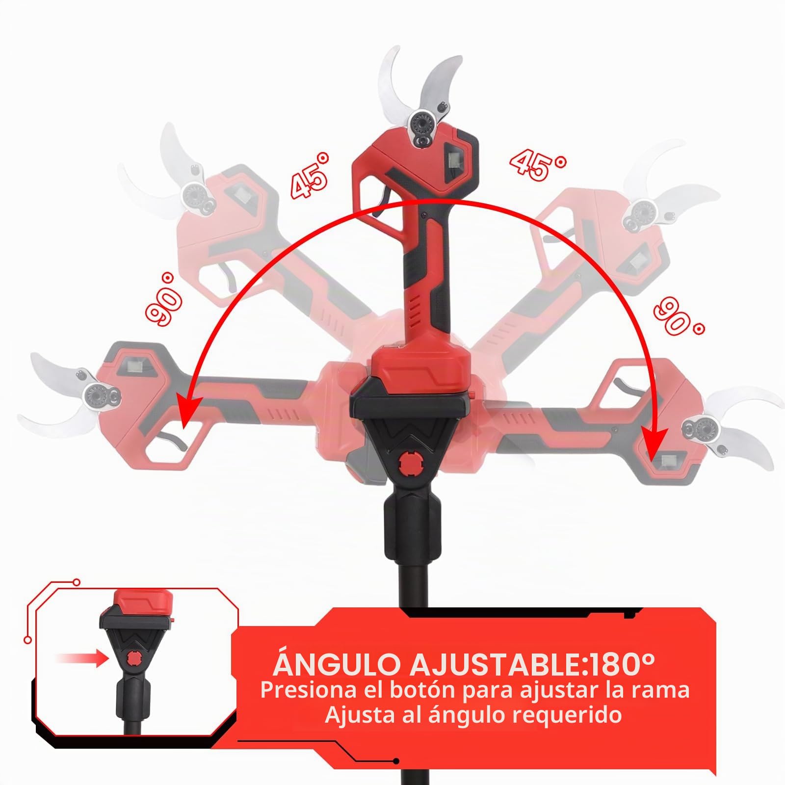 Motosierra Telescópica de 8 Pulgadas & Tijeras de Podar Eléctricas de 40 mm, Herramientas de Jardín 4 en 1,con 2 Baterías, ángulo Ajustable a 180°, Altura de Trabajo de Hasta 4,5 m.