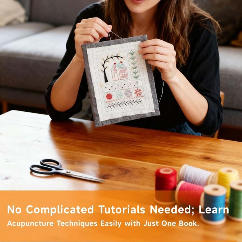 Libro De Bordado para Principiantes, Kit Practica Costura, Kit De Libro De Bordado DIY, Libro De Bordado Y Kit De Costura PortáTil, con Tutorial Y 106 Patrones