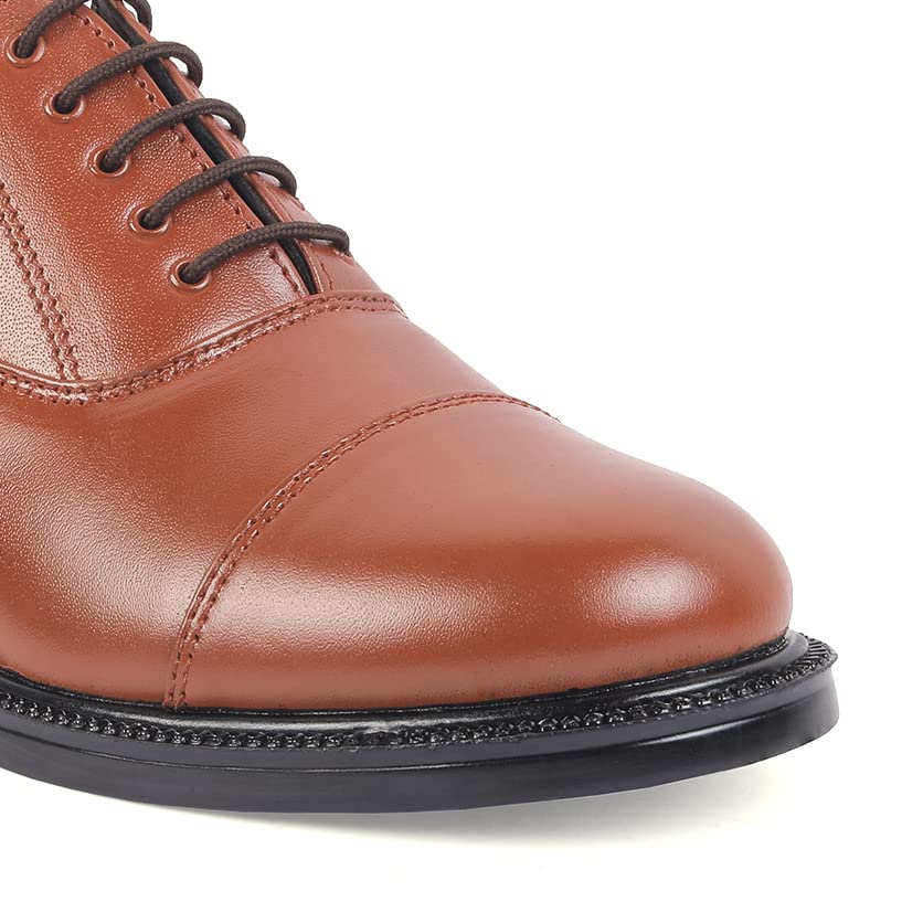 Image of XHUGOY Medium Range Police Oxford Complete-Leather Shoe for Men in Black N TAN (RED) Colour