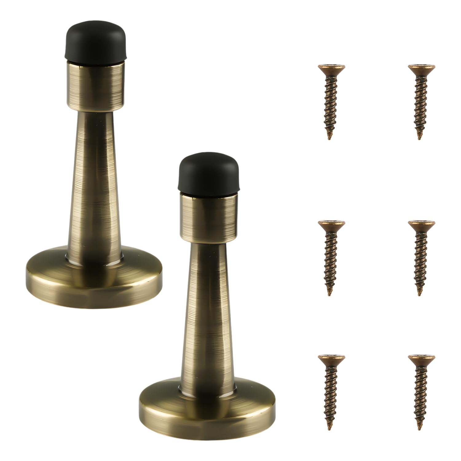 Wellrun Gold 2Pack Antique Brass Door Stop,Zinc Alloy Wall Door Stoppers With Rubber Tips,Anti-Collision Wall Protector For Indoor Doors,Hotels,Offices,Bedrooms