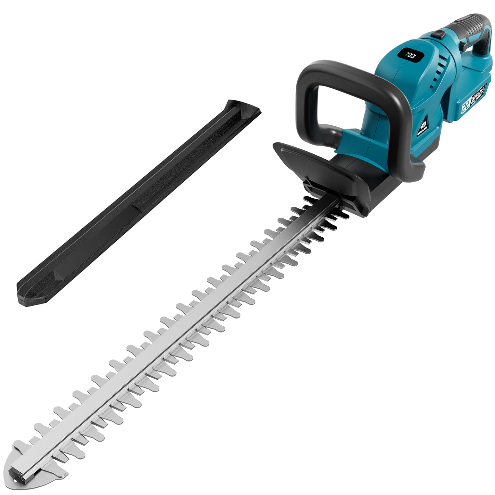 58cm Akku Heckenschere für Makita-18V Akkus, Akku-Strauchschere mit Bürstenloser Motor, 180° Drehbarer Griff, Batterieanzeige, 17 mm Zahnabstand (Ohne Akku)