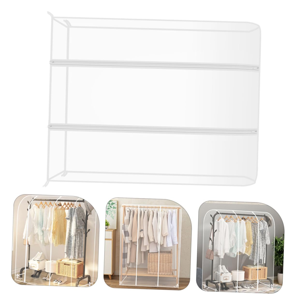 Mikikit Funda Antipolvo para Ropa Plástico Resistente Transparente con Cremallera para Colgar y Gran Capacidad, Protector Conveniente en Hogares y Hoteles