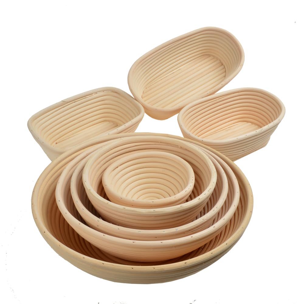 Natürliches Rattan Banneton Brotgärkorb Stoffeinsatz Abdeckung Gärkorb Brot Backform Teigschaber Brot (Farbe: 30 x 9 cm rund)