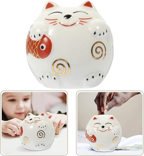Miniatura 2 de jojofuny Lucky Cat Alcancía moneda de cerámica Maneki Neko Money Bank - Olla de cambio de estilo japonés, figura Feng Shui para regalo de cumpleaños