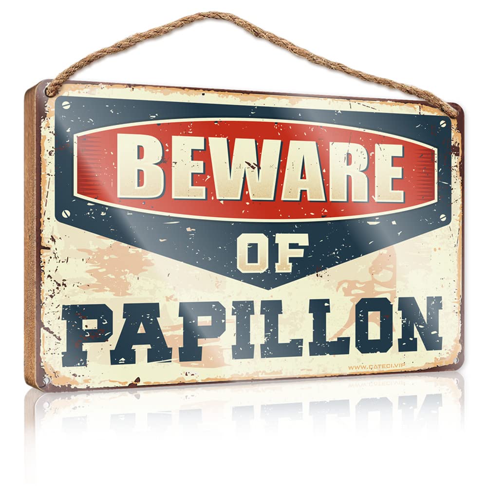 HELIOFORGE Wall Hanging Signs Beware Of Papillon Wooden Sign(23X35CM)