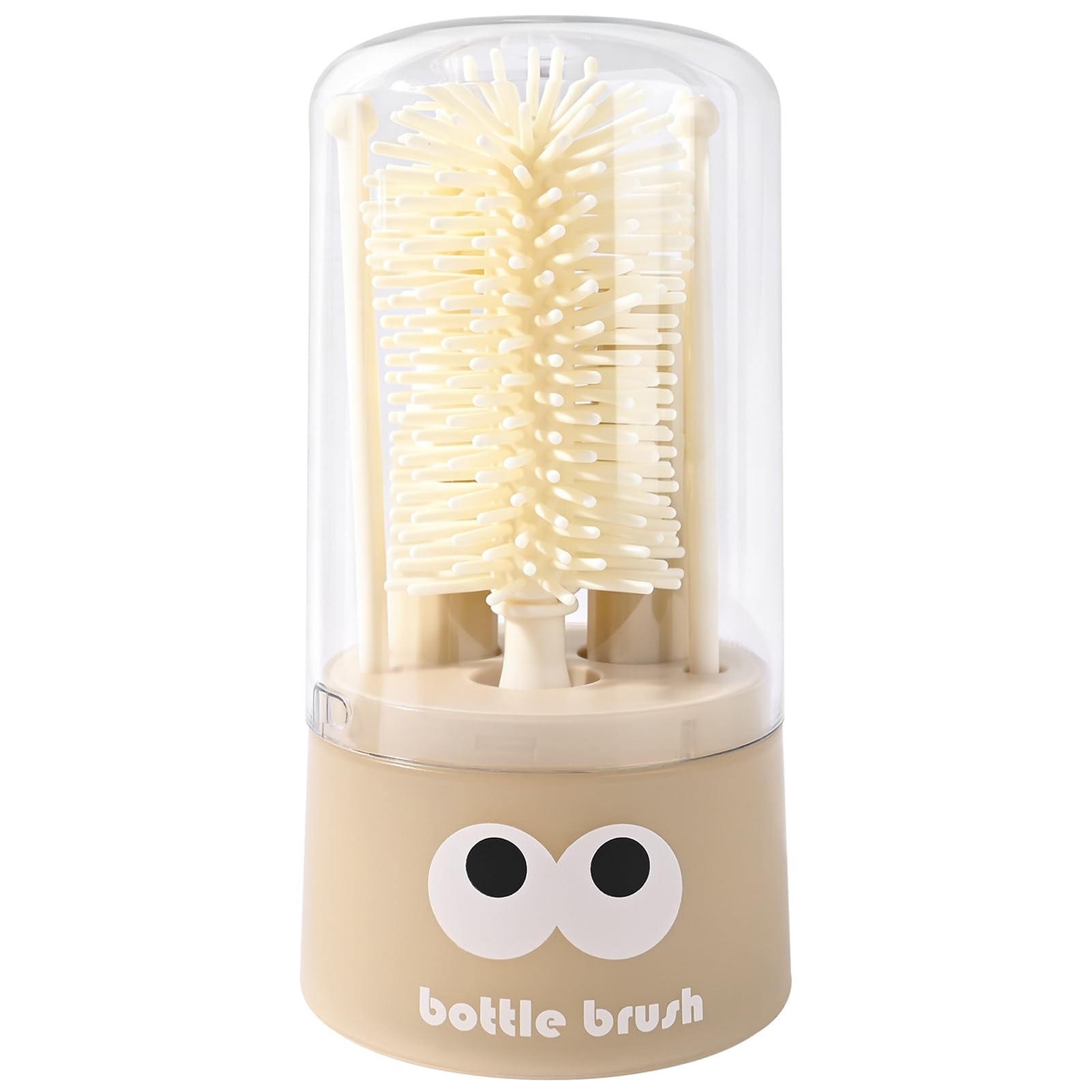 Bebamour 6-in-1 Baby Bottle Cleaning Set with Brushes, 2 Drying Racks & Storage Holder | Detachable Portable Cleaning System | BPA Free, Khaki