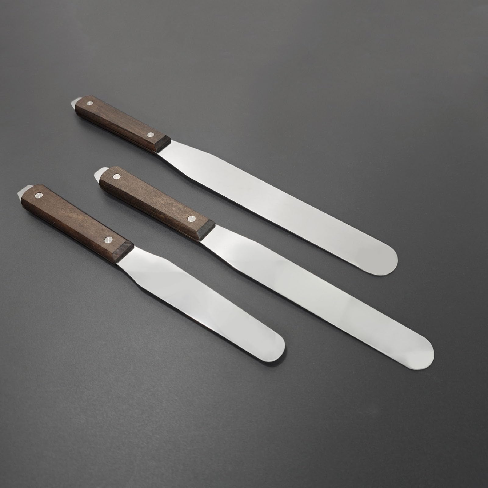 Luocute Espátula para Glaseado Recta, Herramienta de Decoración de Pasteles de Acero Inoxidable con de Madera para Hornear, Esparcir Glaseado, Postres, Pasteles, Pizzas, Espátulas