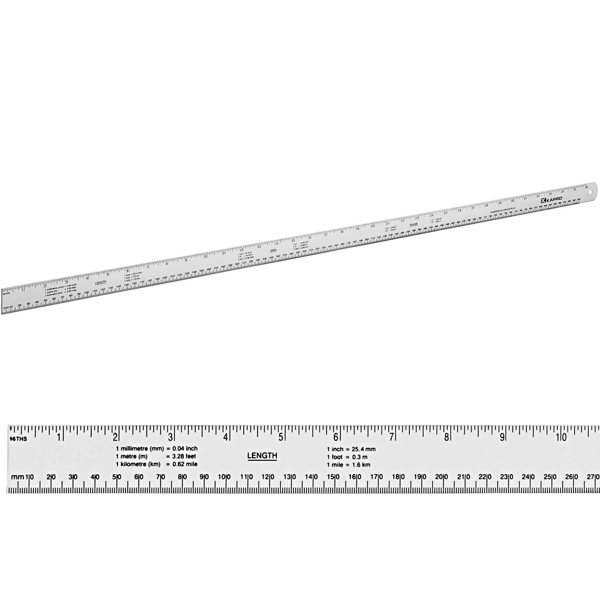 Kapro - 306 Aluminum Ruler - with Conversion Tables in Inches & Centimeters - 0.7mm/m Accuracy - with Wear-Resistant Printing - 12 Inch