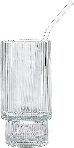 Miniatura 2 de Mountain State Products - Vasos para beber, juego de 4 vasos de vidrio, popotes de vidrio, limpiadores de pajitas, cristalería acanalada, taza de