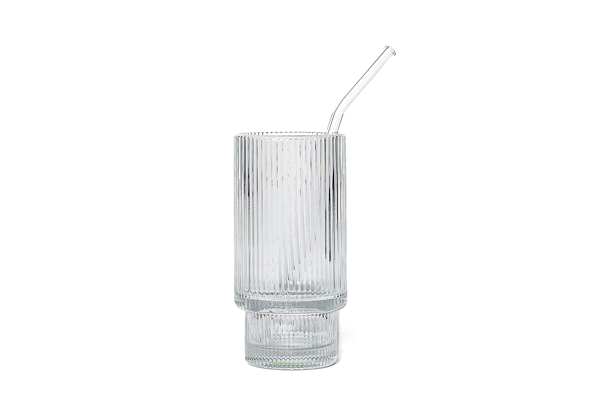 Mountain State Products Drinking Glasses, set of 4 glass cups, glass straws, straw cleaners, Ribbed glassware, Iced coffee cup, Cocktail glasses, Glass tumbler, housewarming gifts for new house