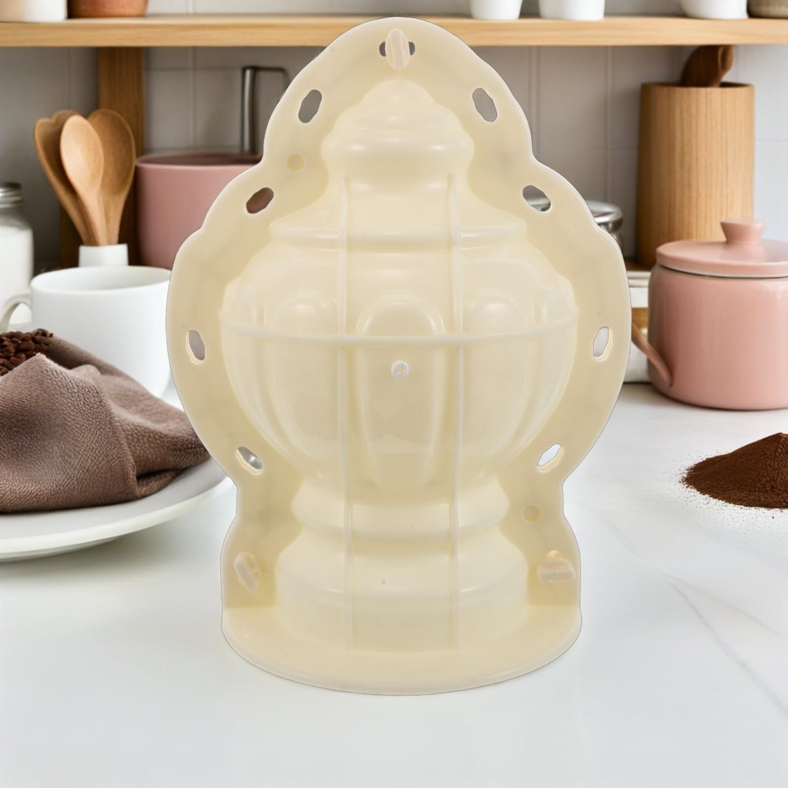 Beaupretty Molde de Hormigón para Bola Feng Shui Estilo Romano, Molde Artesanal de Plástico Beige Forma Redonda y Orificio, Adecuado para Decoración de Vallas en Bricolaje