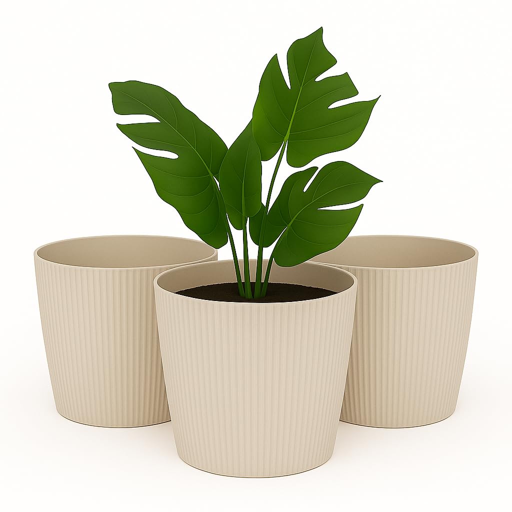 Home Garden Ornaments Cotton Small Plant Pots Indoor – Indoor Plant Pot For Home And Garden, Decorative Striped Set Of 3 Flower Pots (Diameter 15.5Cm, )