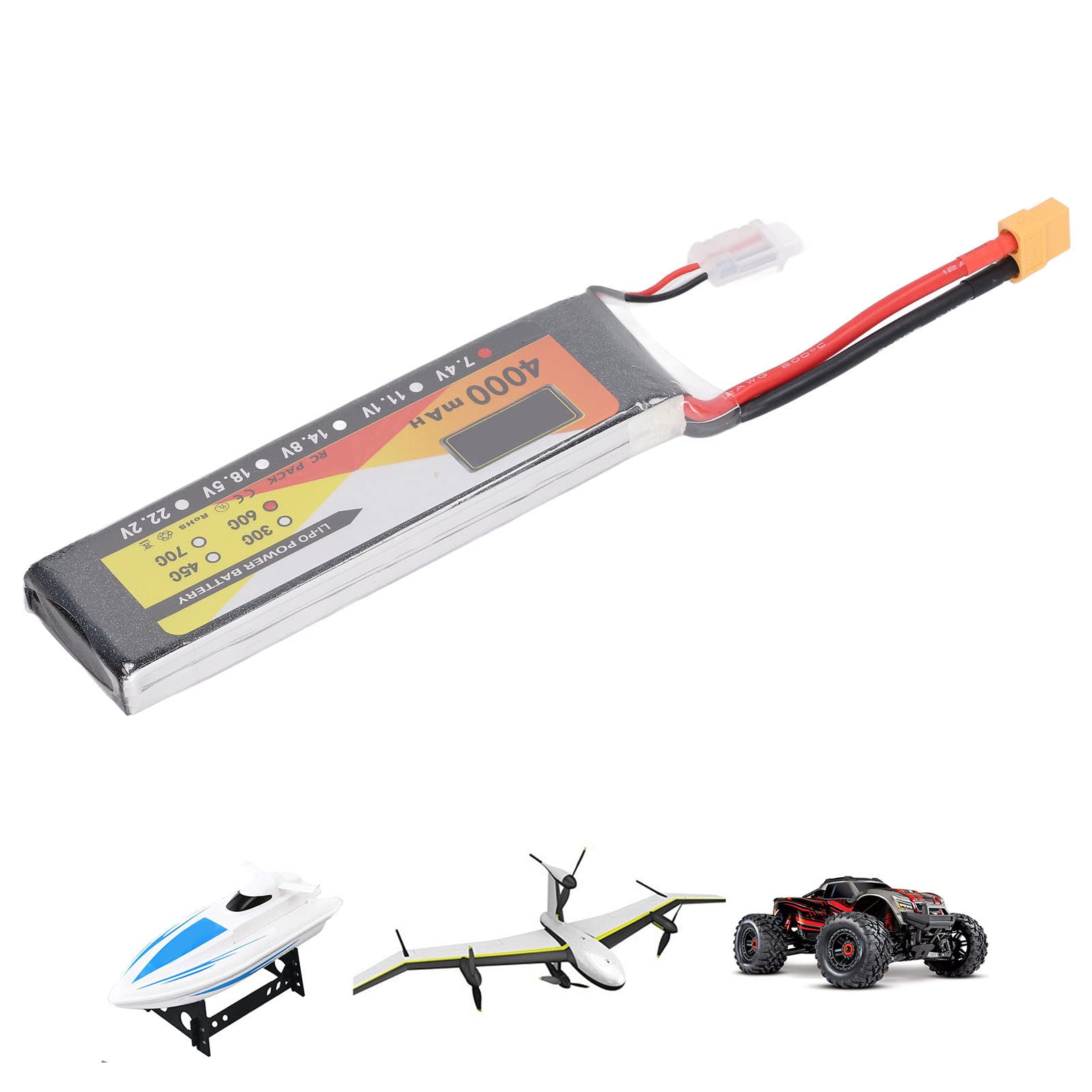 Batteria RC Lipo 7.4V 4000mAh 60C Velocità di Scarica per Veicoli Telecomandati Connettore XT60