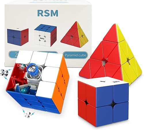 TUNJILOOL Juego de 3 cubos de velocidad MOYU RS3M, cubo magnético 2 x 2 3 x 3 triángulo Pyraminx liso, sin calcomanías, fácil giro rápido