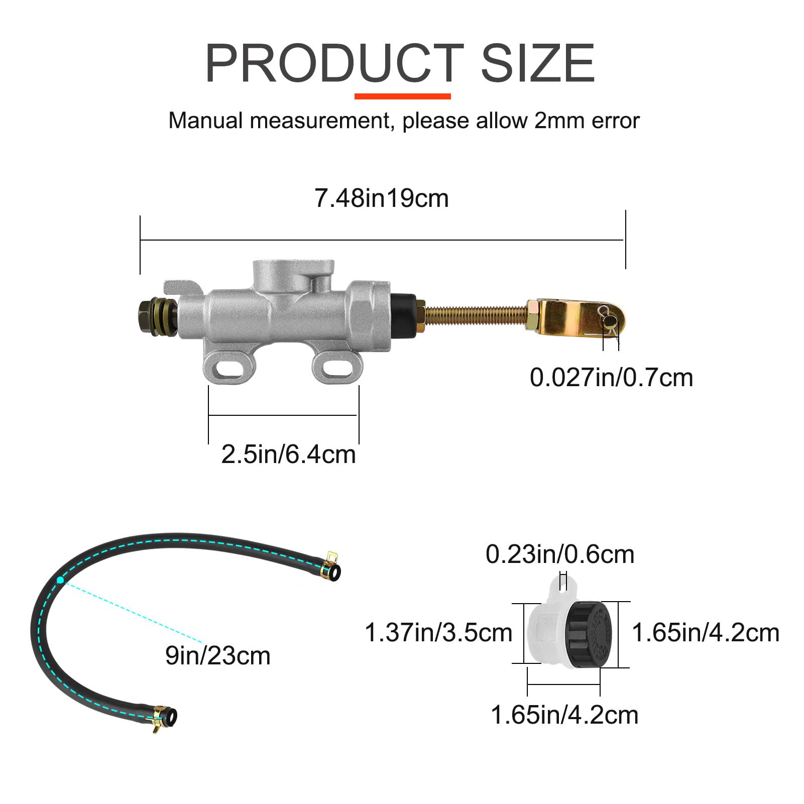 Cilindro Maestro Pompa Freno Posteriore Universale per Pit Bike Motocross e ATV Quad Motor Nero