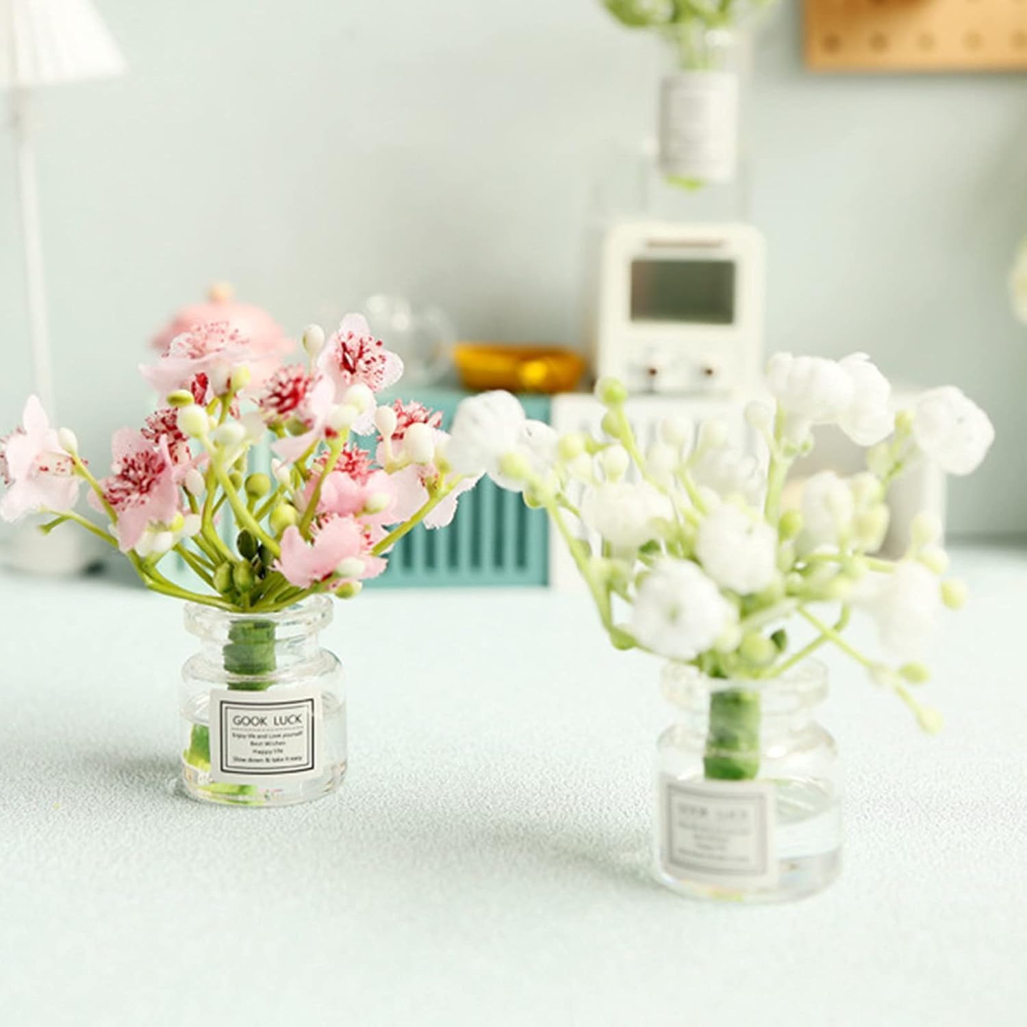 Pink Miniature Flower in Vase Dollhouse Mini Jasmine Flowers Handmade Easily Matched Dollhouse Flower Vase Set Model Decor for 1:6 or1:8 Scale Micro Landscape - Image 4