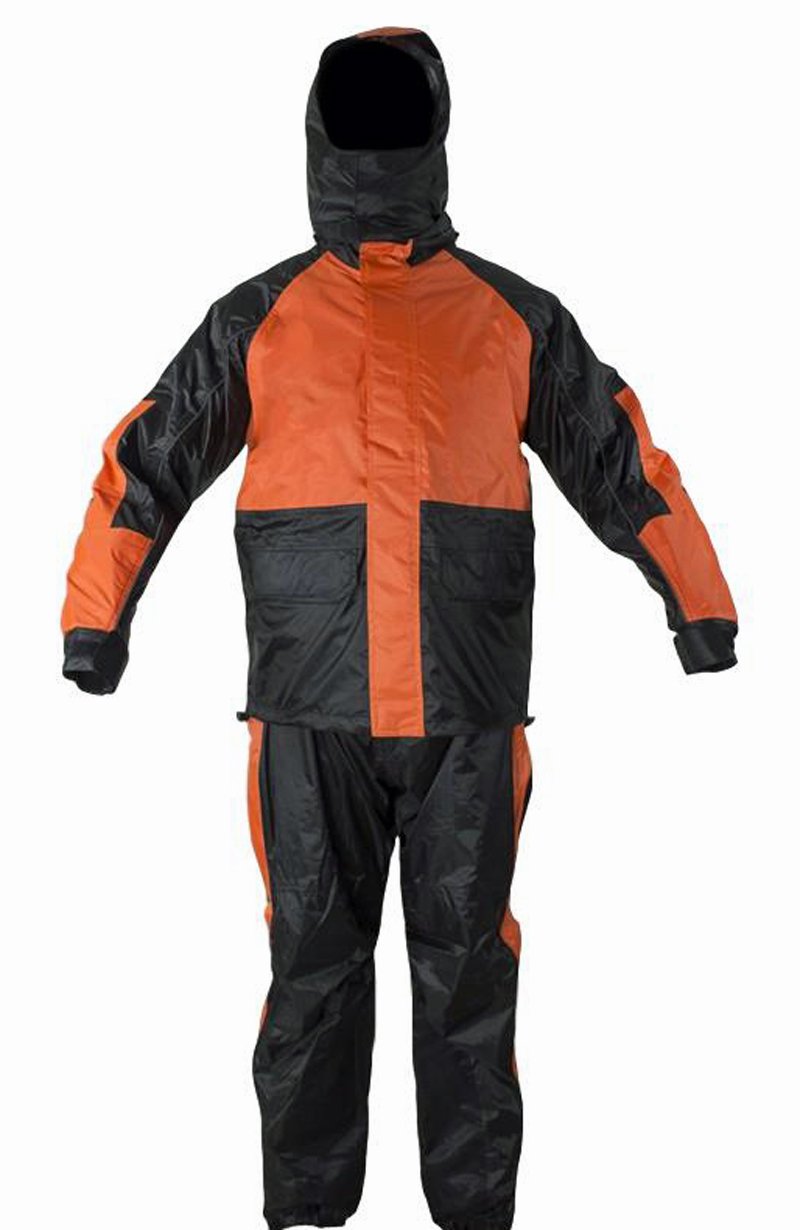 CD D C Mens 2 Piece Orange & Black Biker Motorcycle Hooded Rain Suit Medium