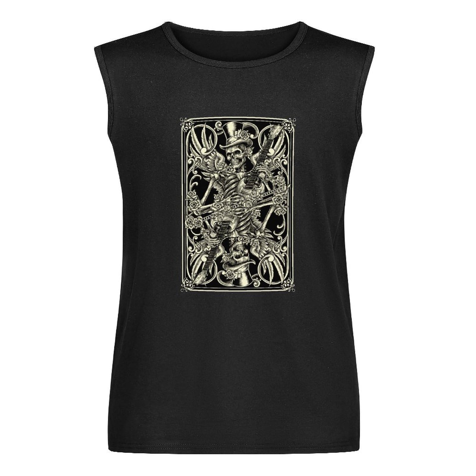 Skeleton Playing Card Goth Emo Tattoo Skull Unisex Sleeveless T-Shirt Vests Top Black Mens Tank Tee L