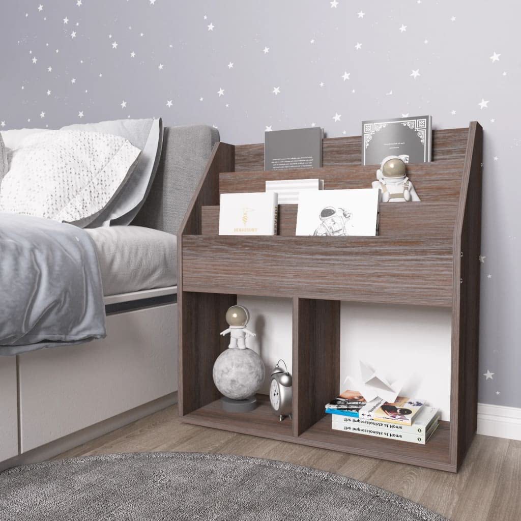 Portariviste Bambino Grigio, Legno d'Ingegneria, 3 Scomparti | Organizer per riviste durevole, 2 scomparti aperti, facile da pulire, organizer per libri per camera da letto