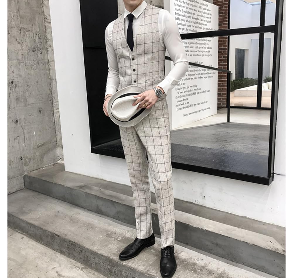 Uomo Vestito Plaid 3 Pezzi Monopetto Pulsante Smoking Notch Risvolto Abiti per la Cena del Partito