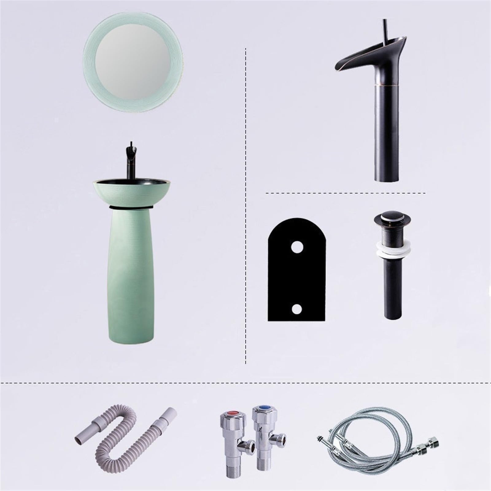 Lavabo del baño Fregadero Derecho del Piso Cuarto de baño Redondo Lavabo cerámica Arte Fregadero 15,7 Pulgadas(E)