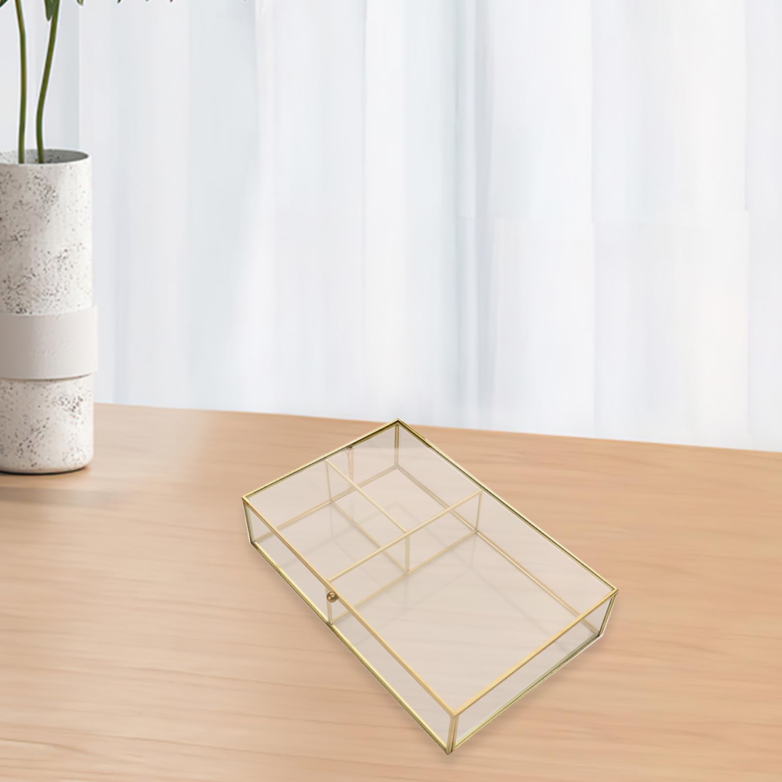 Sewroro Caja de Joyas de Vidrio Pequeña con Tapa Organizador de Sobremesa para Joyería y Cosméticos Bandeja para Anillos Pendientes y Labiales Estuche Decorativo para Tocador