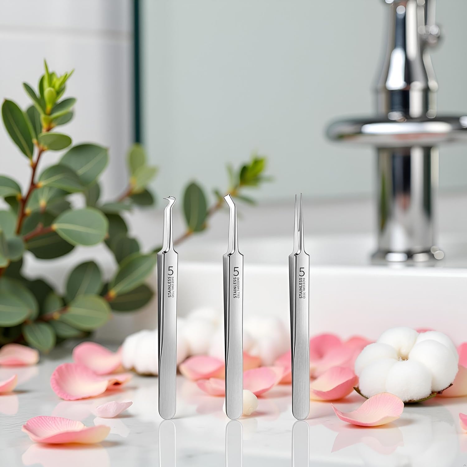 Juego de 3 pinzas profesionales para eliminar puntos negros faciales, pinzas para eliminar puntos negros, kit de extracción de acné, herramienta de extracción de espinillas con caja de almacenamiento