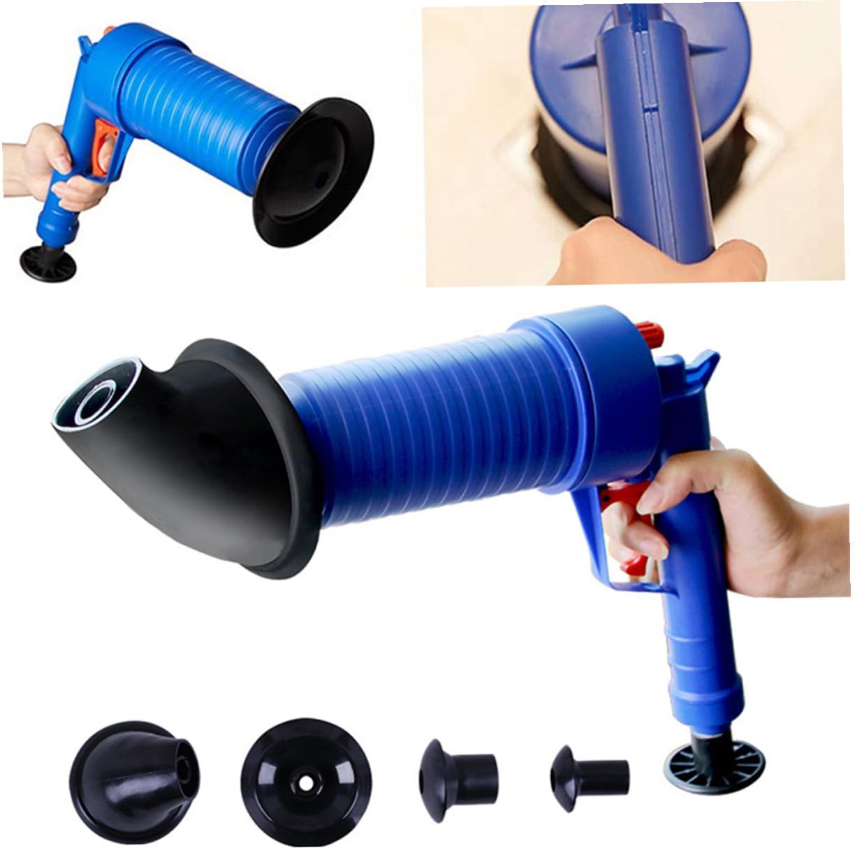 Déboucheur à Air Comprimé Pour Cuisine Et Salle De Bain Kit De Débouchage Avec Ventouse Pour Toilettes Et Éviers Outil De Nettoyage Égouts Bleu