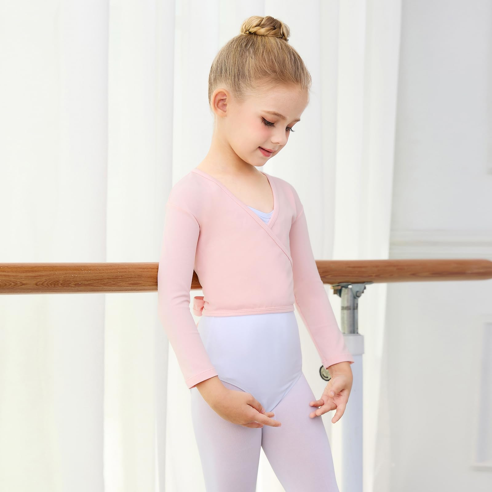 Cache-Coeur de Danse Classique en Coton Haut de Danse Manches Longues Veste de Ballet pour Enfants Filles Femmes