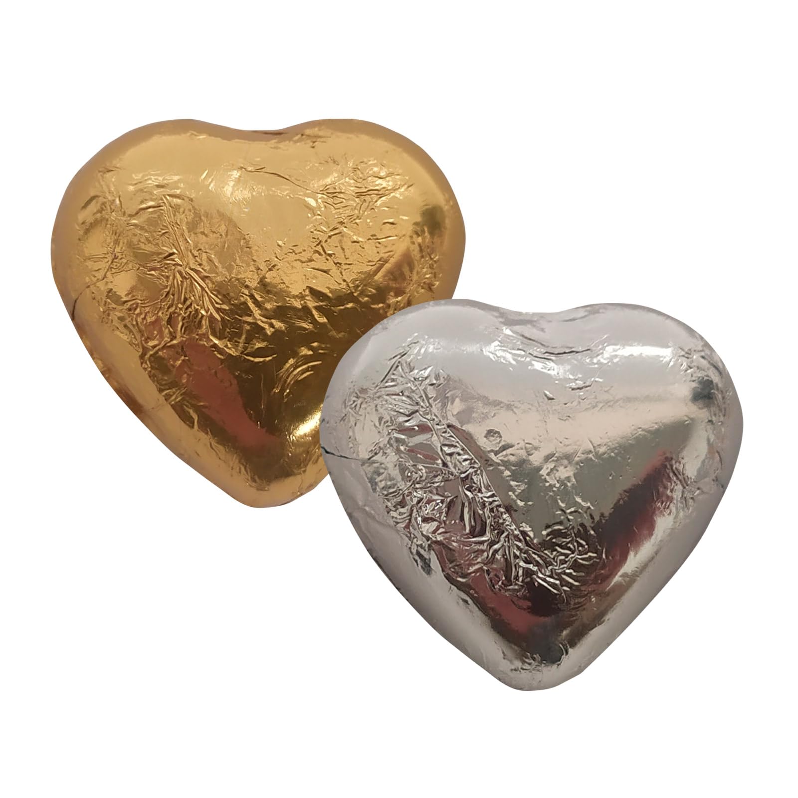 Deliex Delicias de Extremadura - 1 kg de bombones de chocolate con forma de corazón rellenos de crema de leche, dorado y plateado bolsa de 1 kilo (130-140 unidades aprox)