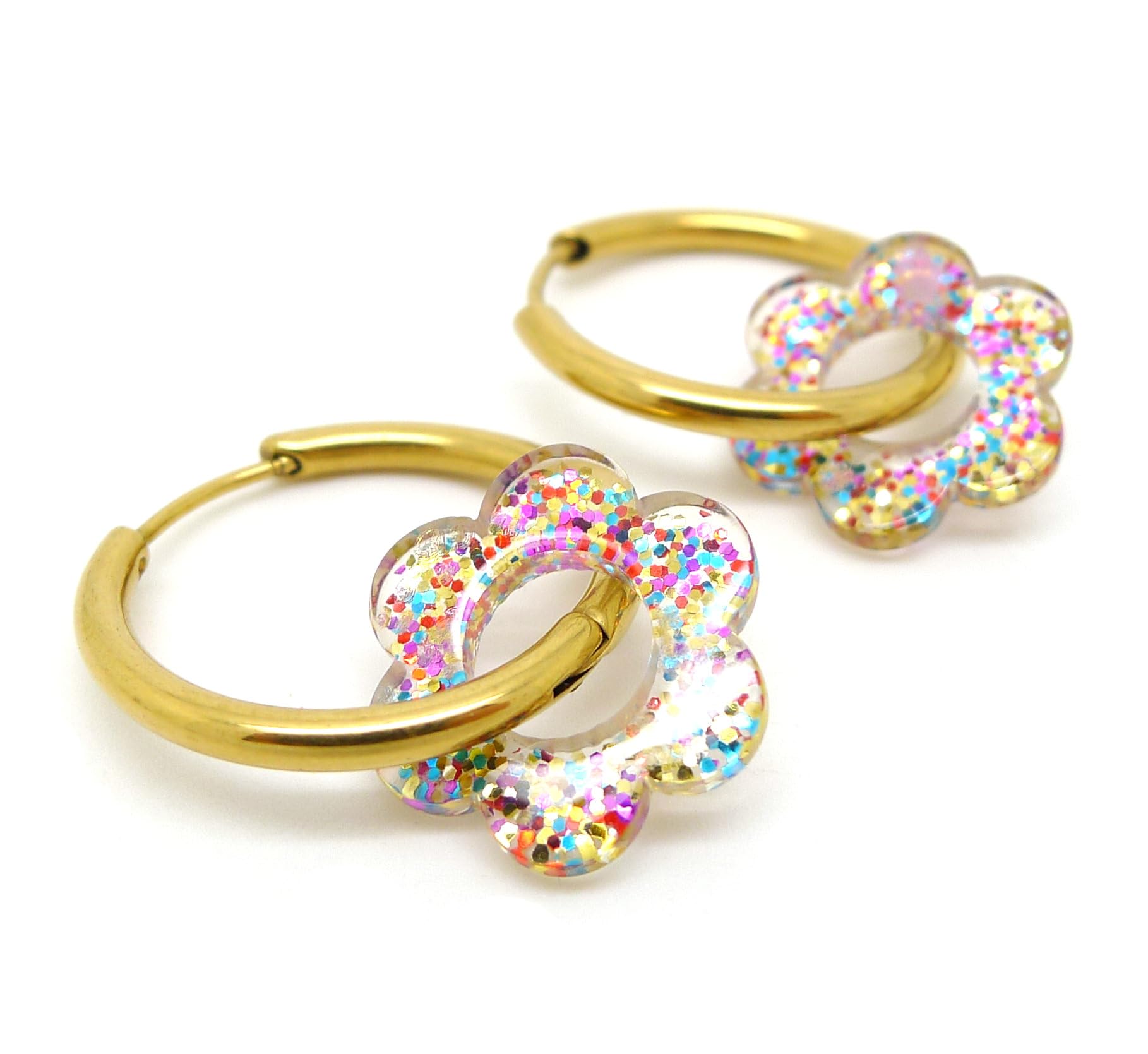 Boucles d'oreilles Créoles à Fleurs pailletées - Bijou coloré et tendance