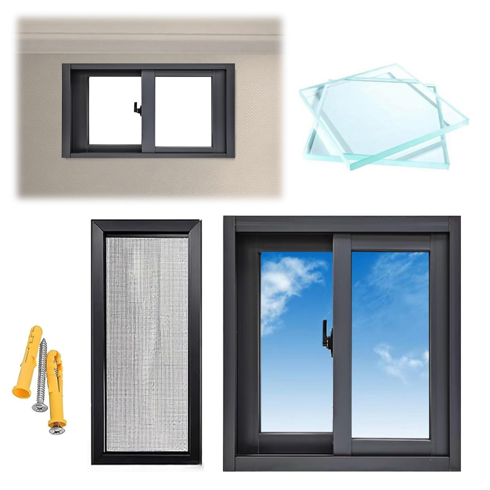 Fenêtre coulissante aluminium gris 68,6 x 45,7 cm amovible maison et sous-sol