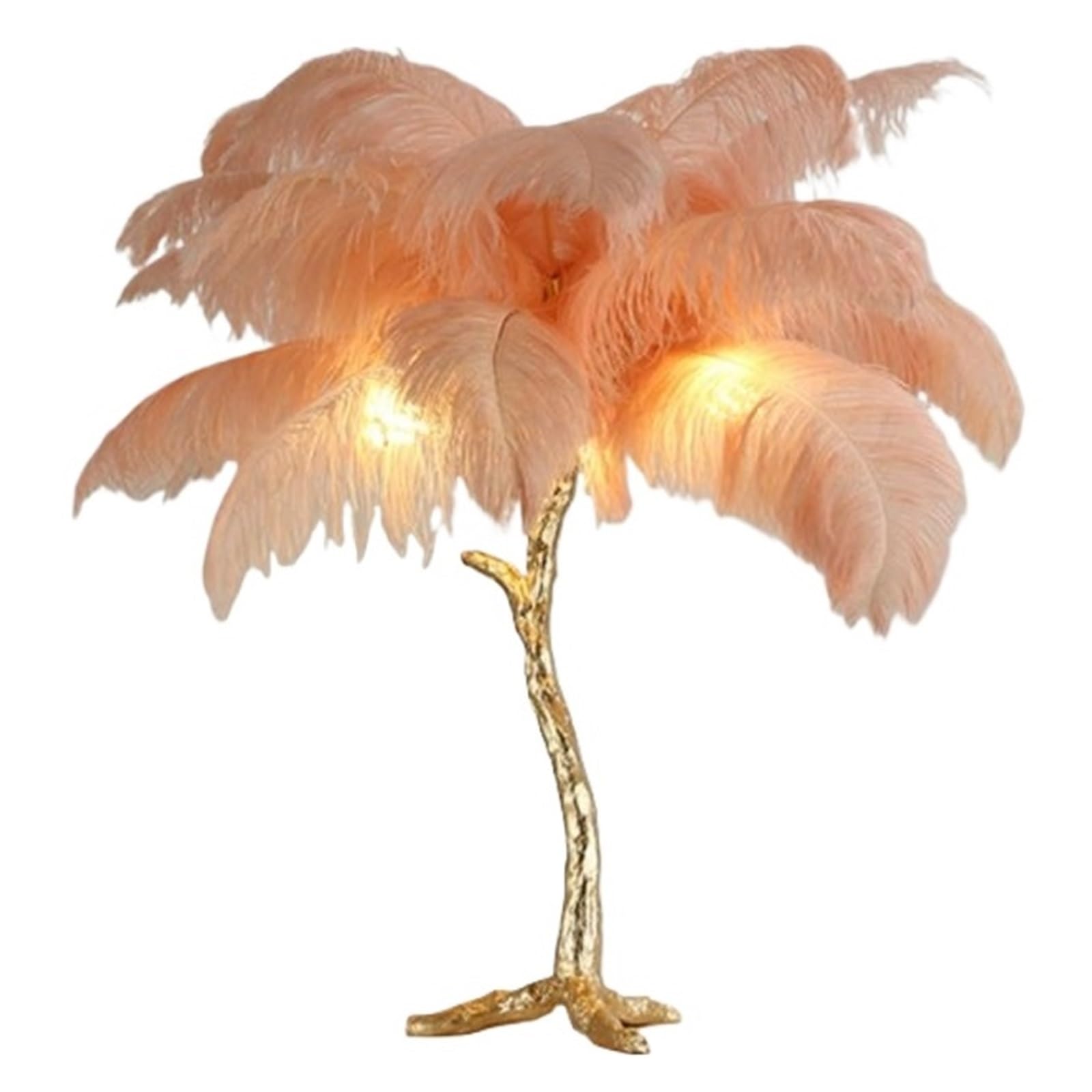 SMTYXS LED Feather Table Lamp Living Room Bedside Luxury Ostrich Decor Desk Resin Art Floor Lamps Night Light Elegant Luxurious(Orange,H80cm 28 Feathers)