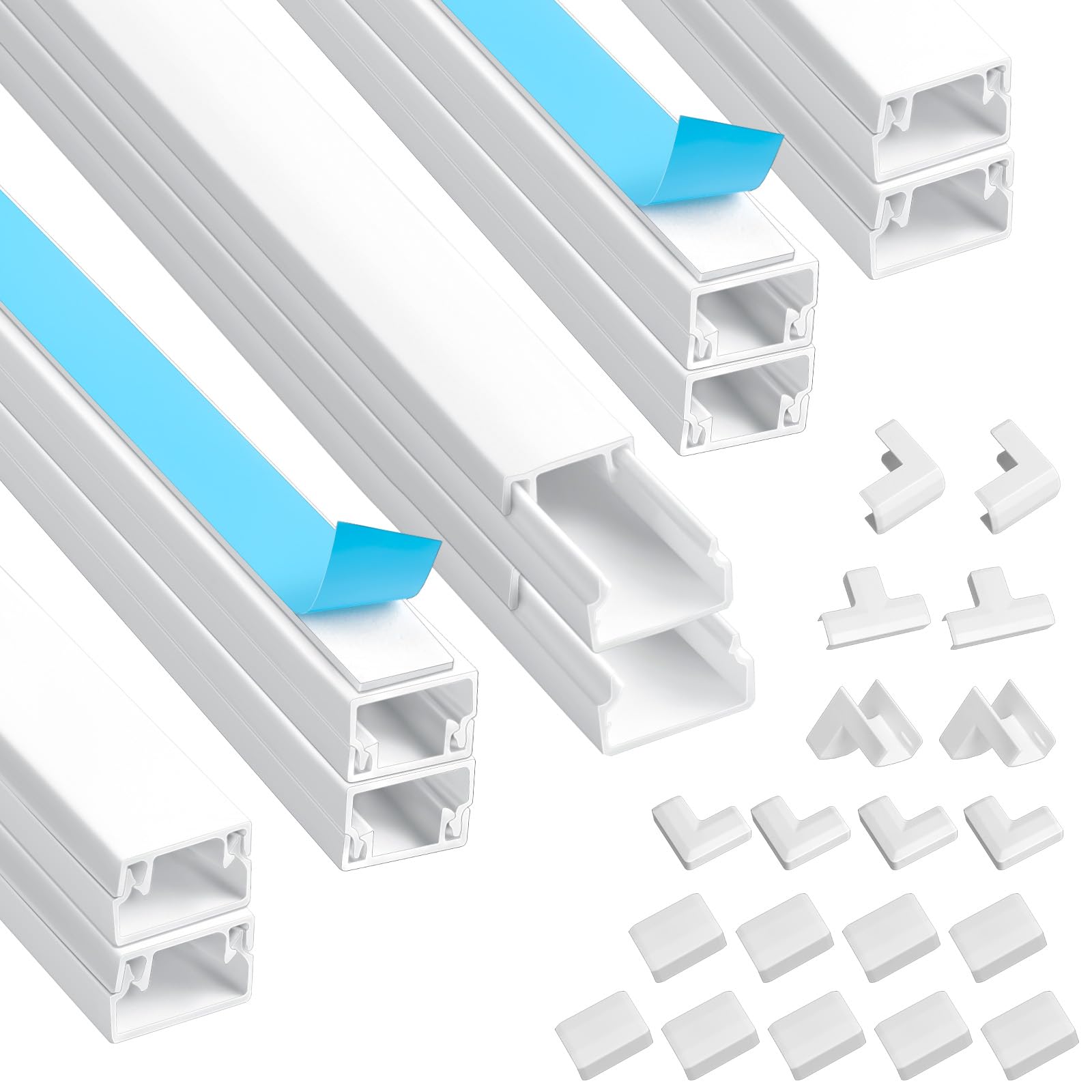 Romon Canalina Passacavi Muro, Kit di Canaline Passacavi da 4 m Bianca - Copri Cavi Verniciabili per TV - Canalina Passacavi Adesiva con Raccordi, Gomiti, Nastro per cavi, 0.4m*15mm*10mm, 10 Pezzi