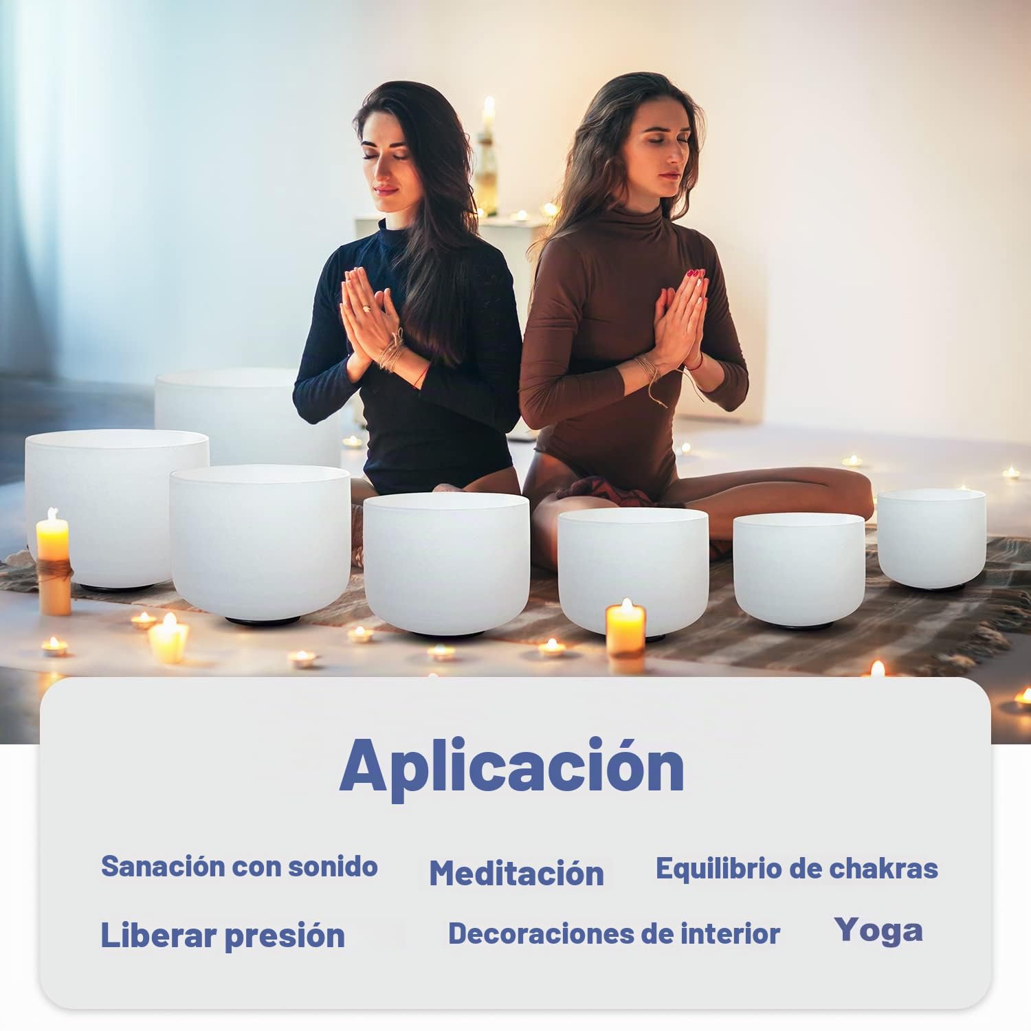 CVNC, Juego de 7 cuencos tibetanos de cristal de cuarzo esmerilado de 432 Hz de 15 cm a 30 cm, para terapia de sonido, meditación terapéutica, incluye 2 estuches de regalo