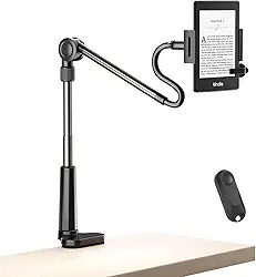 Suporte de tablet dobrável para leitura Kindle na cama com virador de página remoto, não rígido e fácil de ajustar, suporte de mesa flexível para tablet, acessórios para leitor digital para Kindle