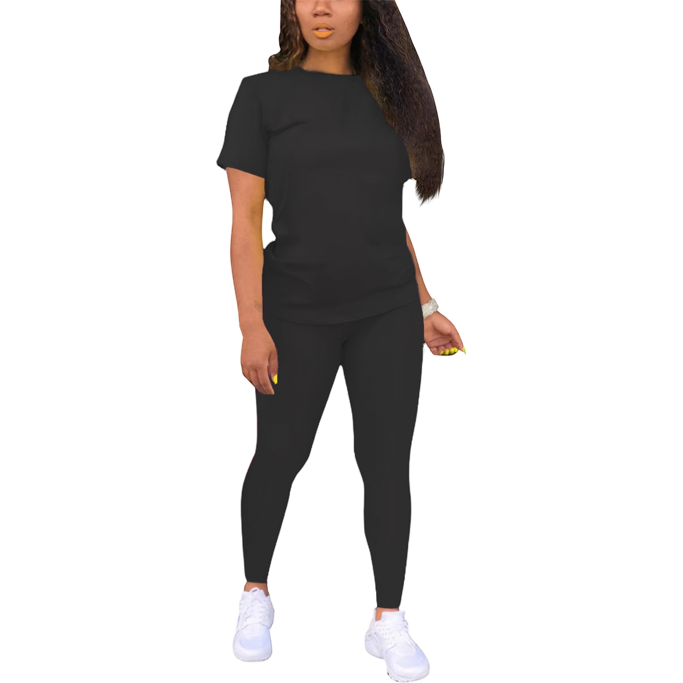 TOPONSKY Women Two Piece Workout Outfits Sports Long-Pants & Short-Top Sets