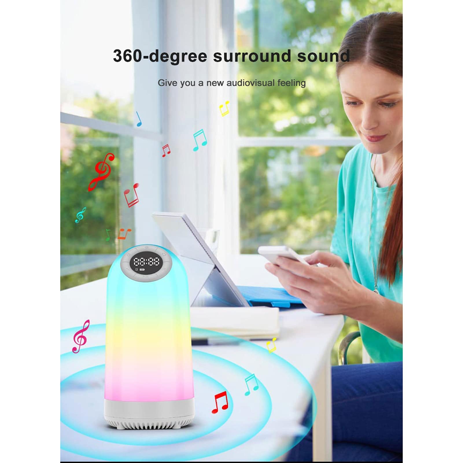 Touch Control Wake Up Lights Sveglia, Luce Notturna RGB, Altoparlante Bluetooth Senza Fili, Subwoofer Portatile, con Scheda/FM/AUX
