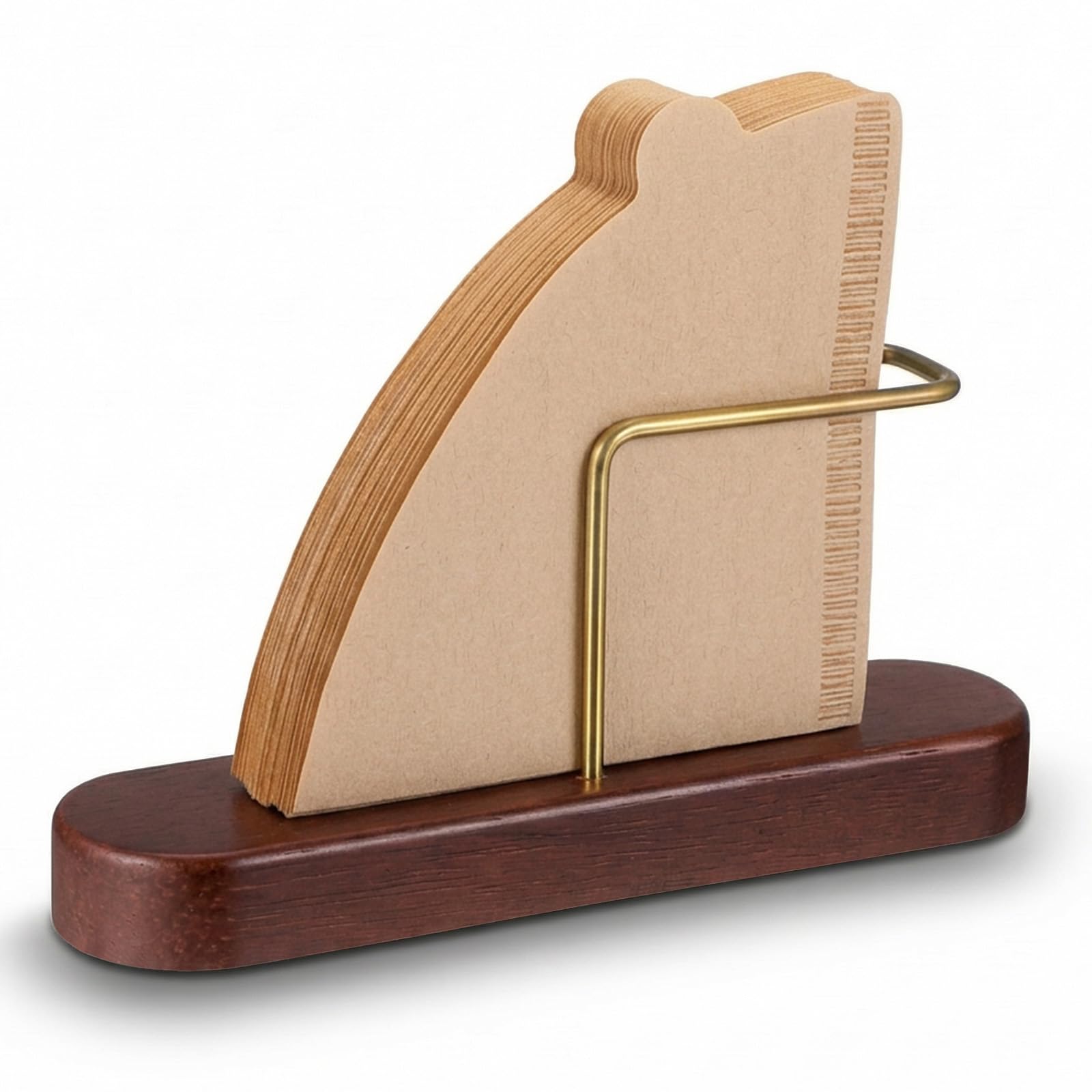 WJIAAA Cone Coffee Filter Holder, Coffee Filter Storage for 60 Paper Filters Size #01 and #02, Wood & Brass Rack Pour Over Containe Stand for Counter