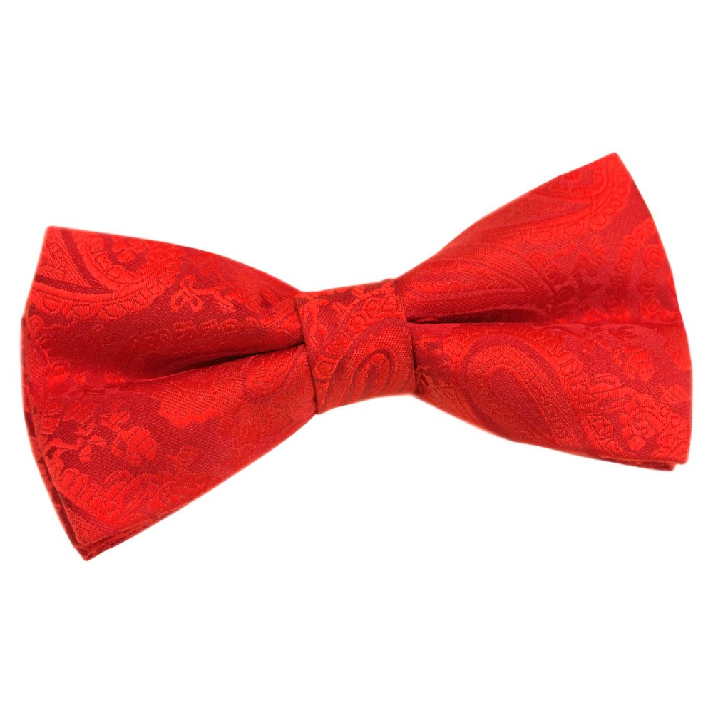 DQT Mens Paisley Floral Jacquard Pre-Tied Bow Tie - Wedding, Business & Formal - Red