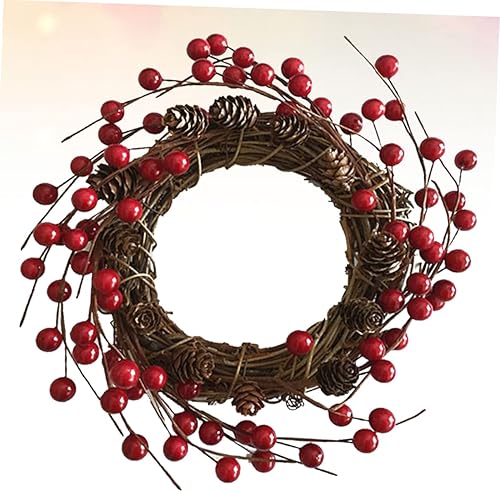 Miniatura 6 de DECHOUS 2 velas decorativas con forma de bayas rojas, guirnalda de flores artificiales, ramitas artificiales, ramitas de bayas, guirnalda de