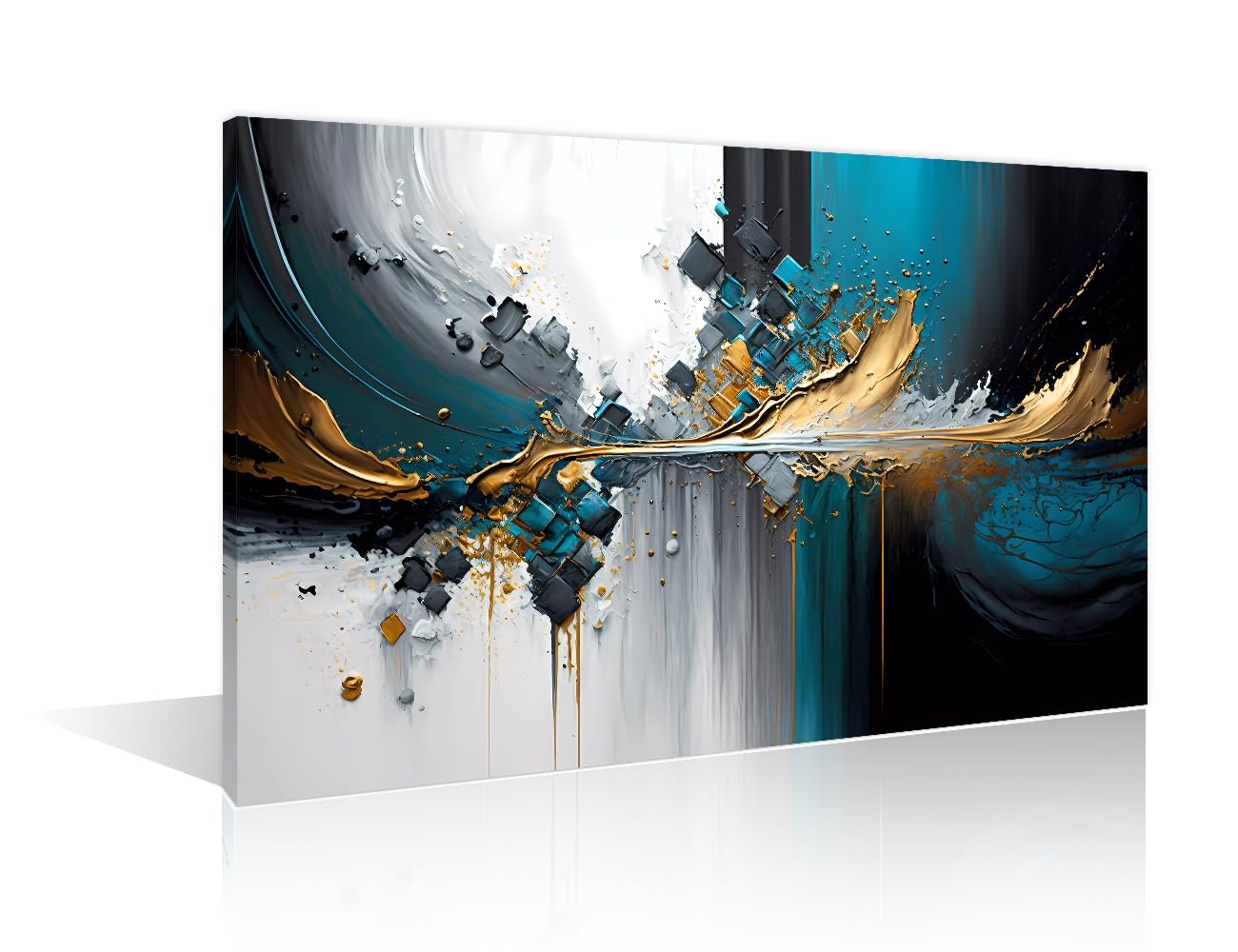 TISHIRON Canvas Print Abstract Gold and Blue Texture Canvas Art Print for Living Room - Fractal Wall Decor Picture Stretched and Framed Ready to Hang (24" W x 36" H) โ image 1