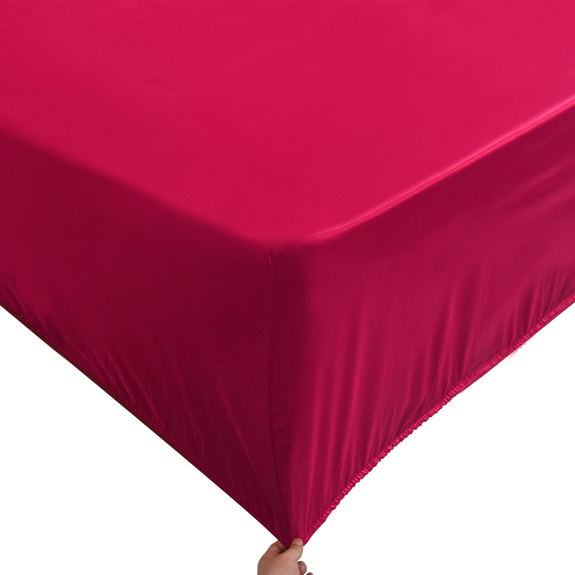 ROOEE Satin Silk Fitted Sheet with Pillowcase Set Breathable Soft Bedding Brushed Fabric Wrinkle - Image 4