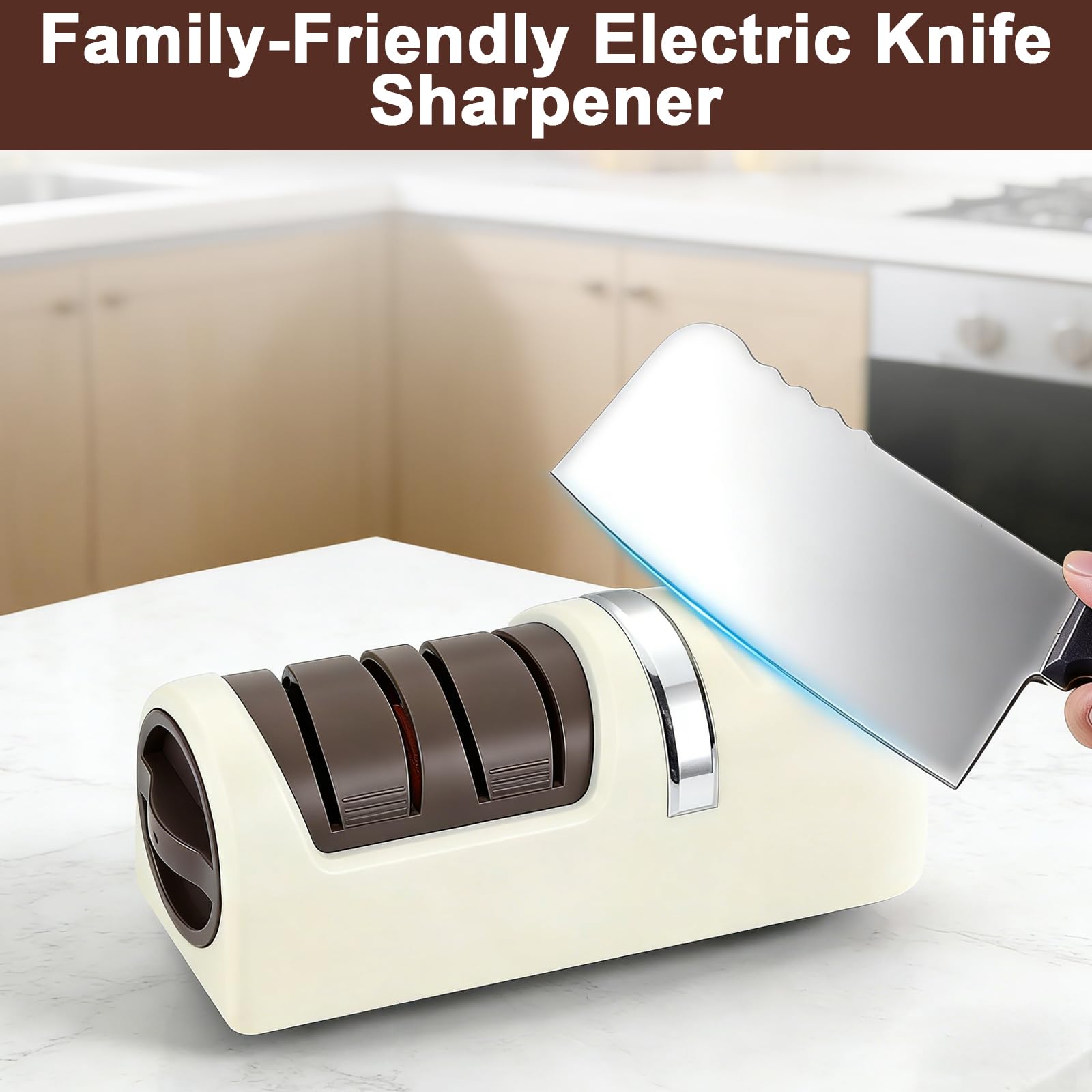 Afilador de Cuchillos Eléctrico Recargable, Profesional con Rueda de Diamante de 2 Etapas, 5800 RPM & 3 Velocidades, Base Antideslizante, Afilado Rápido para Cuchillos de Cocina - Blanco