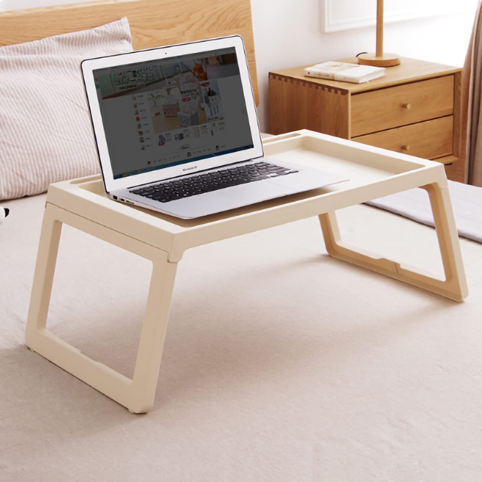 Yosoo Health Gear Bureau de Lit pour Ordinateur Portable Table Pliante pour Ordinateur Portable en PP avec Rainurée vers Le Bas et Trou de Chargement Table de Lit Légère pour Chambre à Coucher,