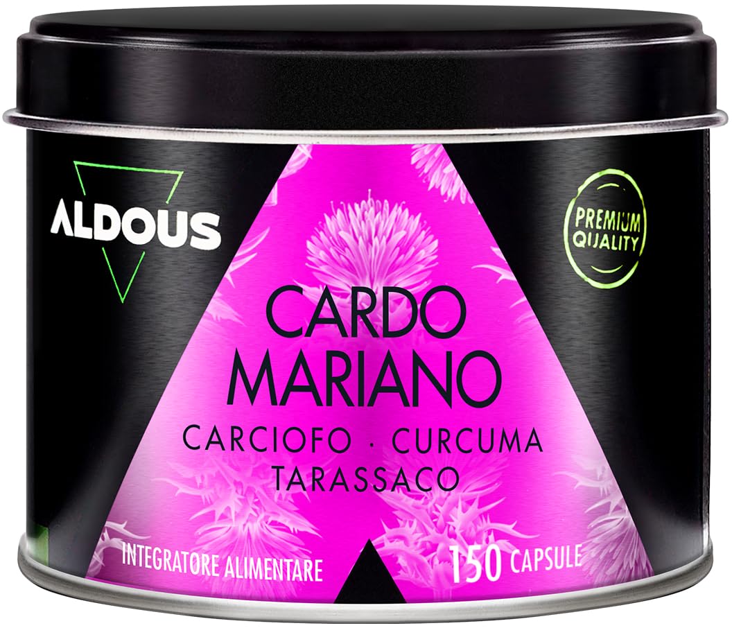 Cardo Mariano Tarassaco e Carciofo con Curcuma e Desmodio - 150 Capsule - 80% di Silimarina - Integratore Detox Fegato e Intestino - Depurativo Fegato - Gonfiore addominale - Cardo Mariano Fegato
