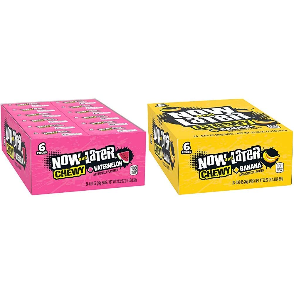 Now and Later Candy, Watermelon and Banana Flavors (24 Count)