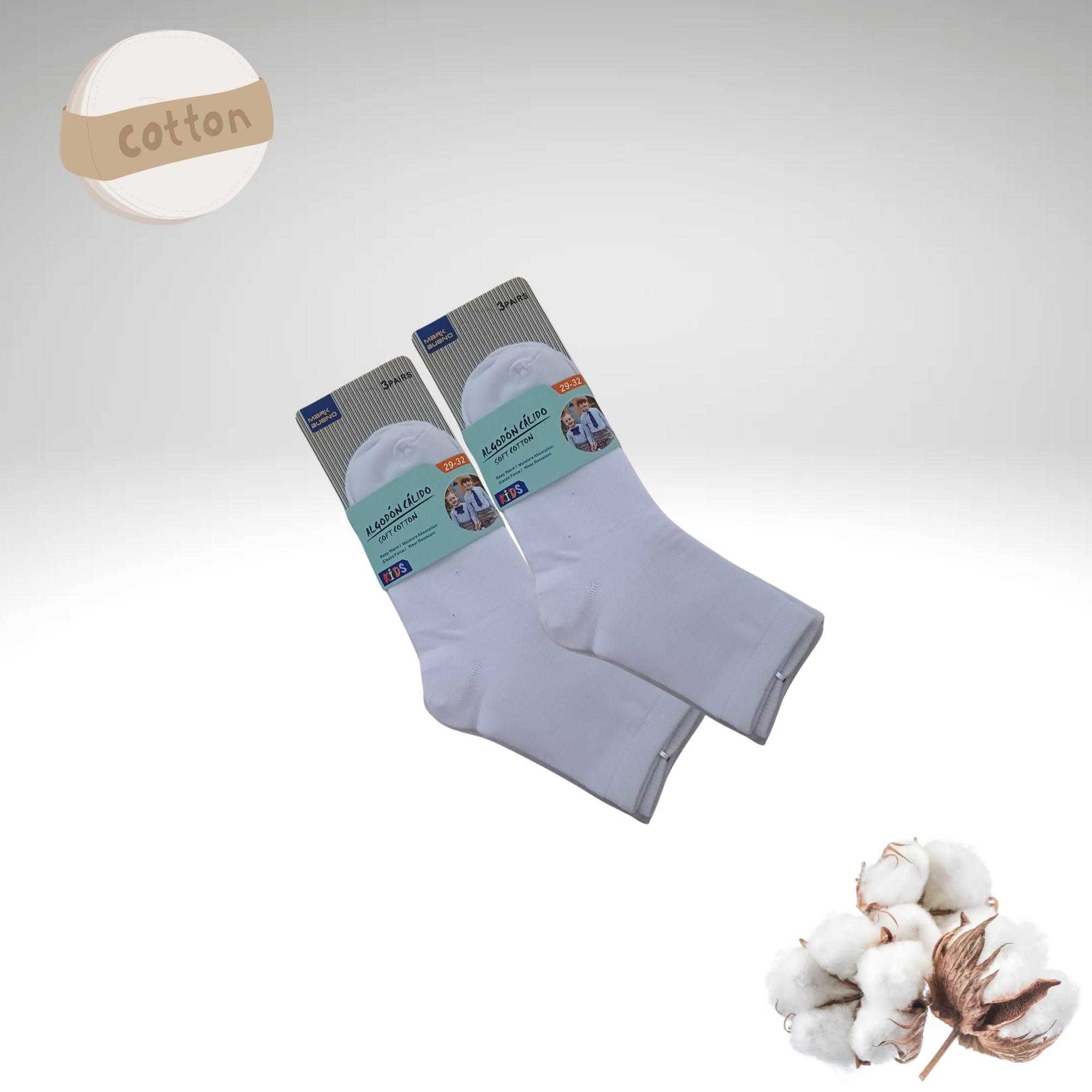(6 pares) calceltines escolares para niña-niño blancos de algodon uso colegio, deportes, casual unisex, calcetin para uniforme escolar semialtos, medias (FR/ES, Números, 12, Regular, BLANCO 29-32)