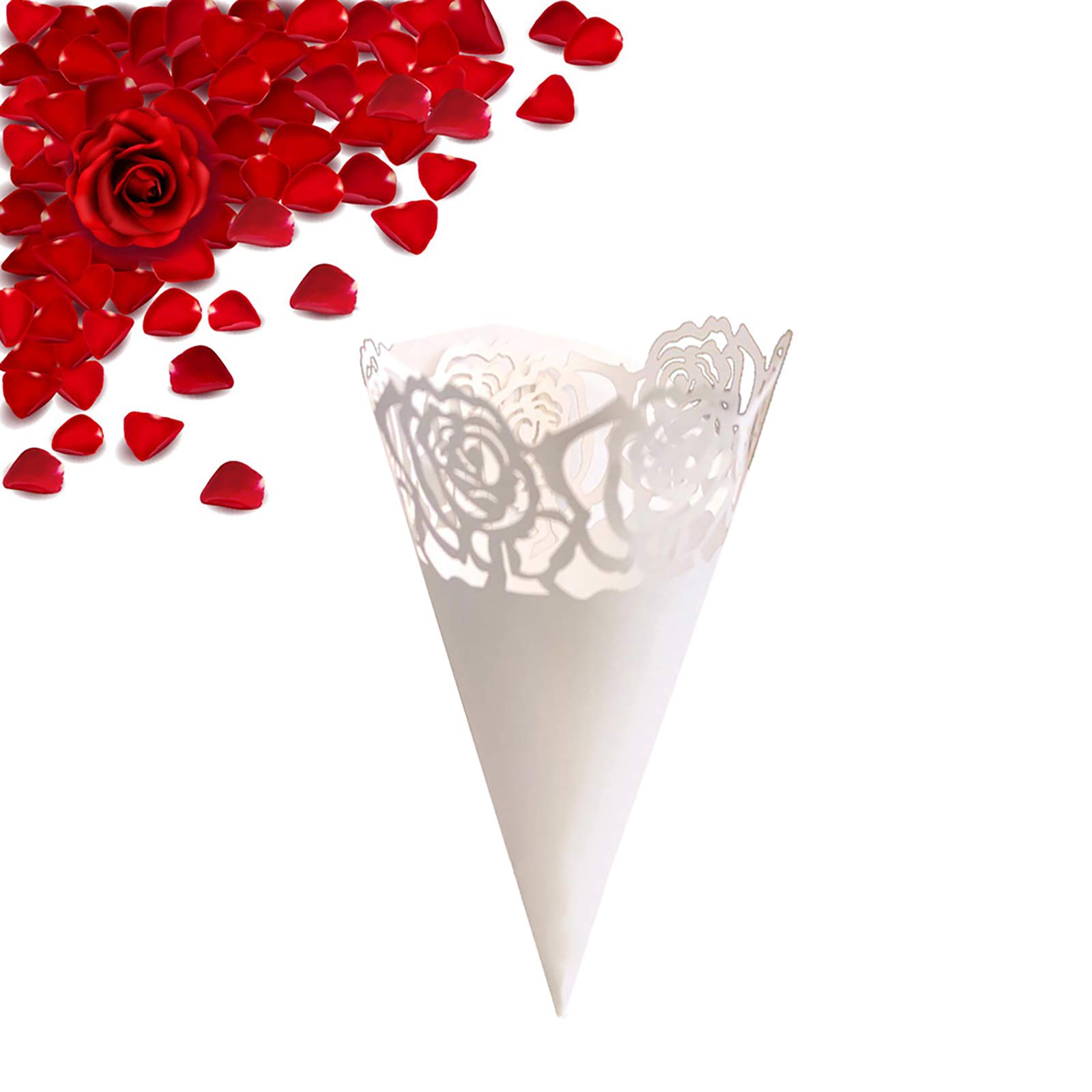 Amazon.com: 50PCS Wedding Paper Confetti Cones Hollow Print DIY Petal Toss  Lace Cones Wrappers Surrounding Edge Candy Flower Plate Party Confetti Cones  with Double Side Adhesive Tape by Giveme5 (Big Rose) :